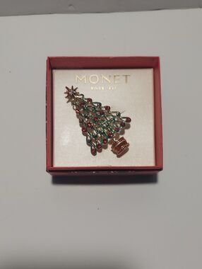 Monet Christmas Tree Brooch / Pin New In Box